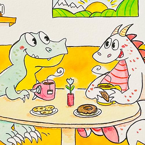 Daniela Schreiter coffee kaffee drache dragon tee tea t-rex